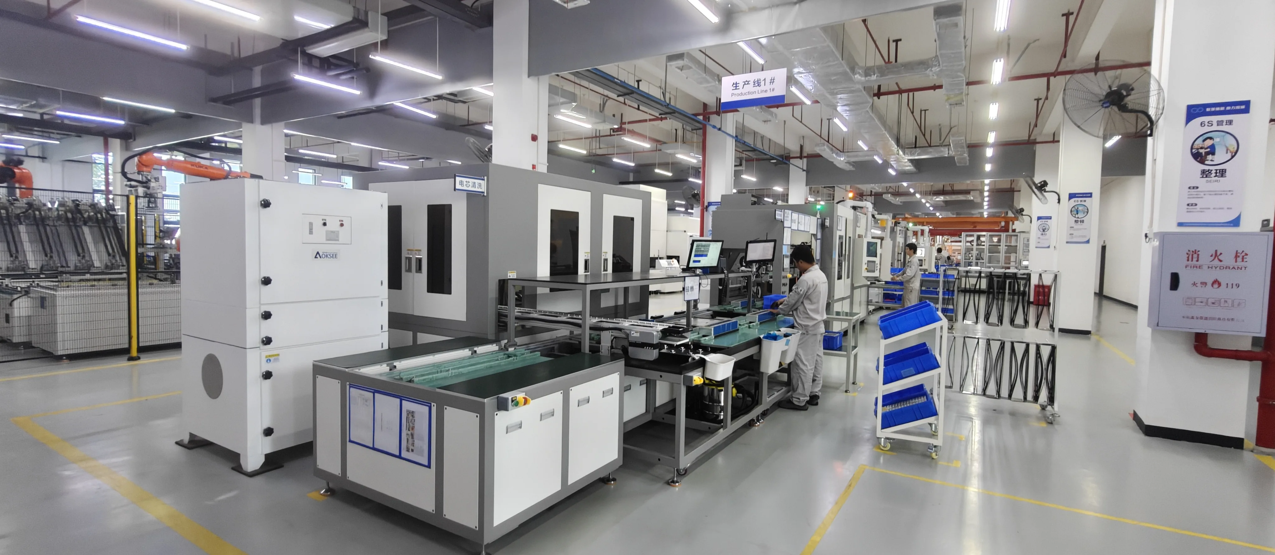Energy storage product manufacturing floor with production stations